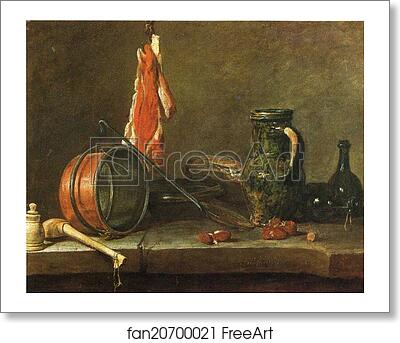 Free art print of A "Lean Diet" with Cooking Utensils by Jean-Baptiste-Simeon Chardin