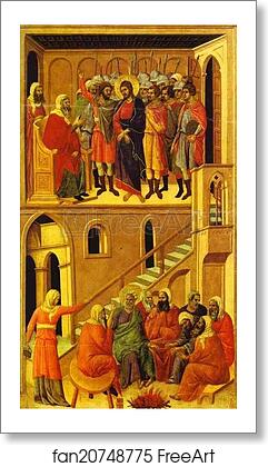 Free art print of Maestà (back, central panel) Jesus Before Annas. St. Peter First Denying Jesus by Duccio Di Buoninsegna