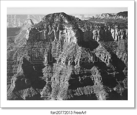 Free art print of Close-in view taken from opposite of cliff formation, high horizon, "Grand Canyon National Park," Arizona.  Photographs of National Parks and Monuments, compiled 1941 - 1942, documenting the period ca. 1933 - 1942. by Ansel Adams (1902-1984)