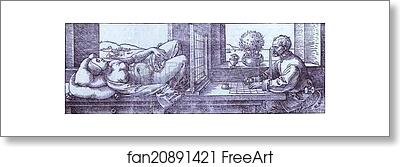 Free art print of Draughtsman Drawing a Recumbent Woman by Albrecht Dürer