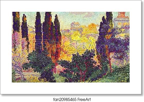Free art print of Cypress Trees at Cagnes by Henri-Edmond Cross (Delacroix)