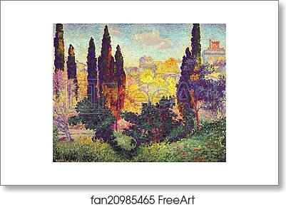 Free art print of Cypress Trees at Cagnes by Henri-Edmond Cross (Delacroix)