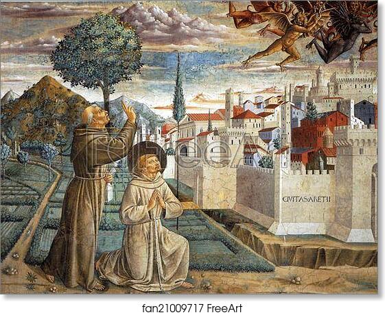 Free art print of The Expulsion of the Devils from Arezzo by Benozzo Gozzoli