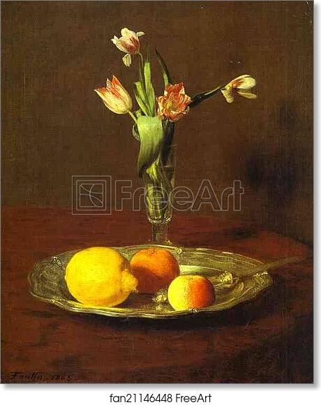 Free art print of Lemons, Apples and Tulips (Citron, pommes et tulipes) by Henri Fantin-Latour