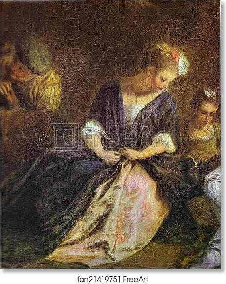 Free art print of Récréation Italienne. Detail by Jean-Antoine Watteau
