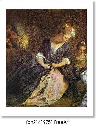 Free art print of Récréation Italienne. Detail by Jean-Antoine Watteau