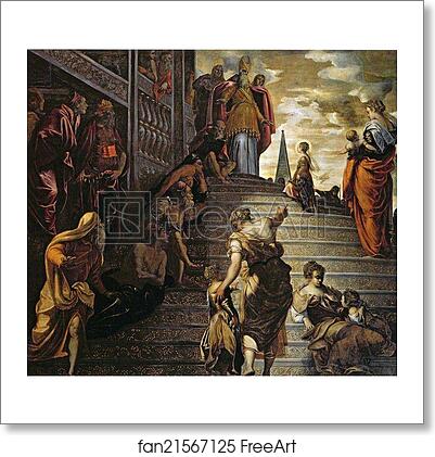 Free art print of Presentation of the Virgin in the Temple by Jacopo Robusti, Called Tintoretto