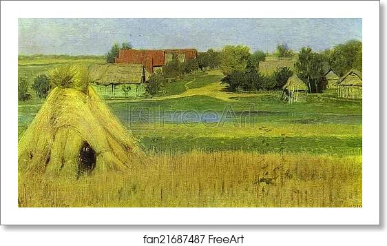 Free art print of Sheaves and a Village Beyond the River by Isaac Levitan Free art print of Sheaves and a Village Beyond the River by Isaac Levitan