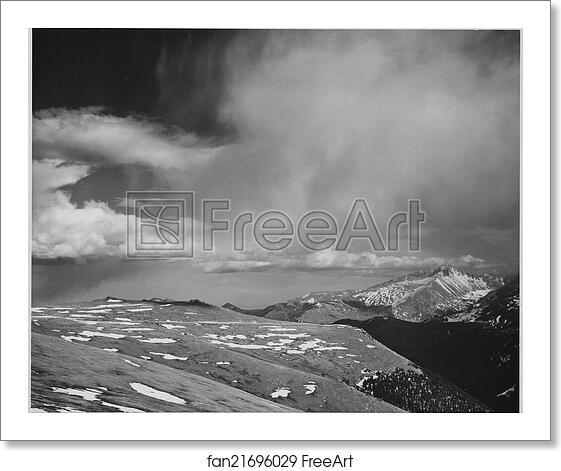 Free art print of Mountain tops, low horizen, low hanging clouds"In Rocky Mountain National Park," Colorado. Photographs of National Parks and Monuments, compiled 1941 - 1942, documenting the period ca. 1933 - 1942. by Ansel Adams (1902-1984) Free art print of Mountain tops, low horizen, low hanging clouds"In Rocky Mountain National Park," Colorado. Photographs of National Parks and Monuments, compiled 1941 - 1942, documenting the period ca. 1933 - 1942. by Ansel Adams (1902-1984)