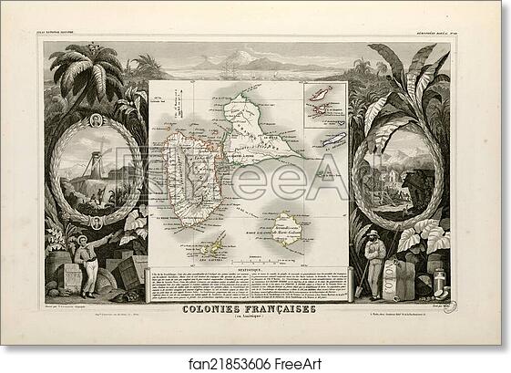 Free art print of Colonies françaises (en Amérique) (Hémisphère boréal) by Victor Jules Levasseur