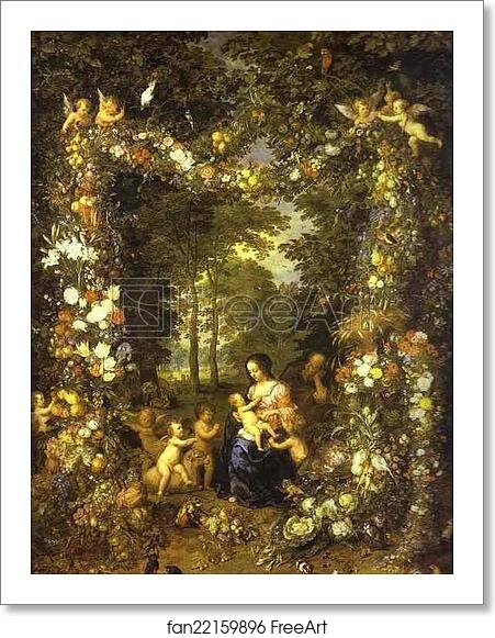 Free art print of Holy Family in a Flower and Fruit Wreath by Jan Brueghel The Elder Free art print of Holy Family in a Flower and Fruit Wreath by Jan Brueghel The Elder