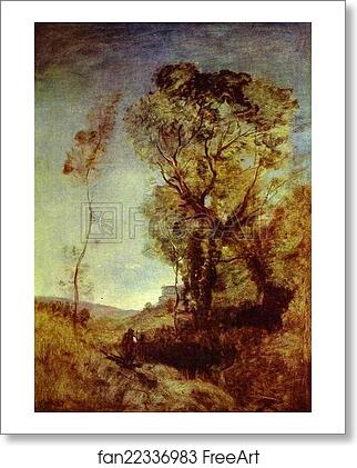Free art print of Italian Villa behind Pines by Jean-Baptiste-Camille Corot