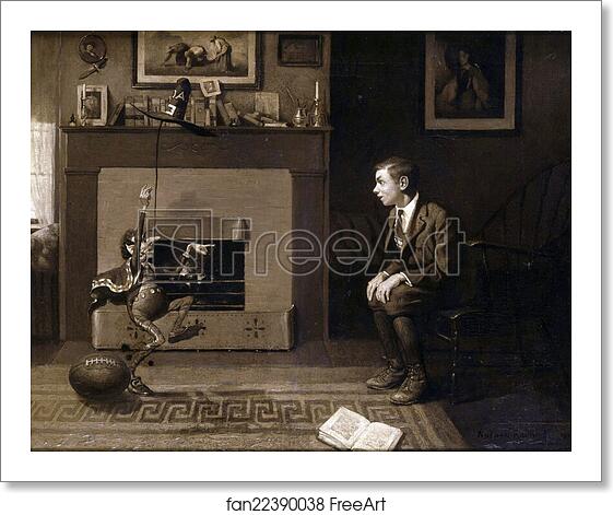 Free art print of The Magic Foot-ball, 'I thought you were wrong,' he said in triumph. 'You said it was nine! Stupid!' by Norman Rockwell Free art print of The Magic Foot-ball, 'I thought you were wrong,' he said in triumph. 'You said it was nine! Stupid!' by Norman Rockwell