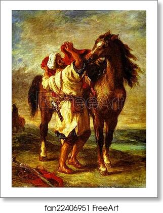 Free art print of Arab Saddling His Horse by Eugène Delacroix