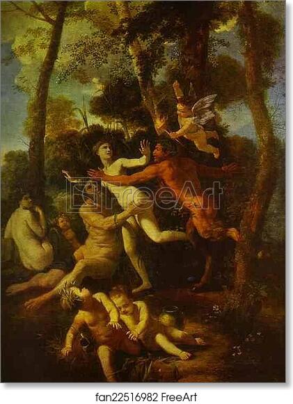 Free art print of Nymph Syrinx Pursued by Pan by Nicolas Poussin