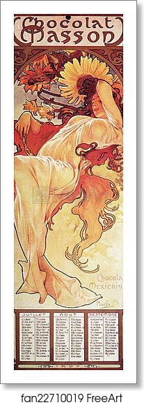 Free art print of Chocolat Masson/Chocolat Mexican Juillet, Aout, Septembre 1897 by Alphonse Mucha Free art print of Chocolat Masson/Chocolat Mexican Juillet, Aout, Septembre 1897 by Alphonse Mucha