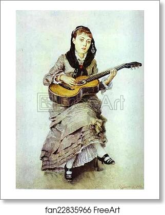 Free art print of Woman With Guitar. Portrait of S.A. Kropotkina, née Charet(?) by Vasily Surikov