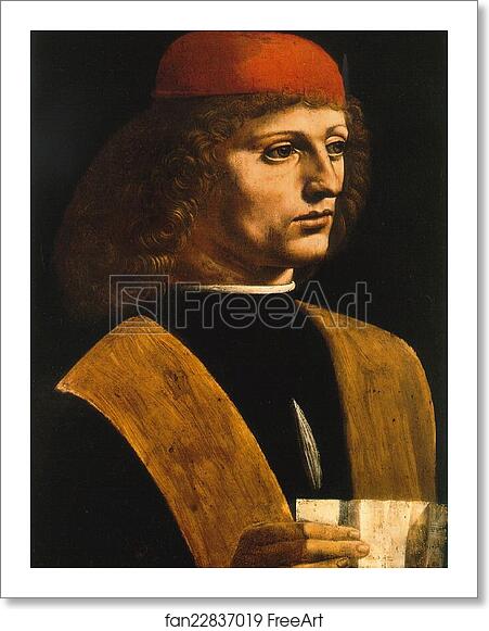 Free art print of Leonardo da Vinci, portrait of unknown musician, perhaps Franchino Gaffurio or Galeazzo di Sanseverino. Milan, Pinacoteca Ambrosiana. by Leonardo Da Vinci