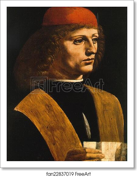 Free art print of Leonardo da Vinci, portrait of unknown musician, perhaps Franchino Gaffurio or Galeazzo di Sanseverino. Milan, Pinacoteca Ambrosiana. by Leonardo Da Vinci