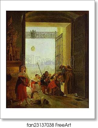 Free art print of Pilgrims at the Entrance of the Lateran Basilica by Karl Brulloff