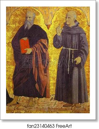 Free art print of St. John the Evangelist and St. Bernardine of Siena. Right side panel of the Polyptych of the Misericordia by Piero Della Francesca