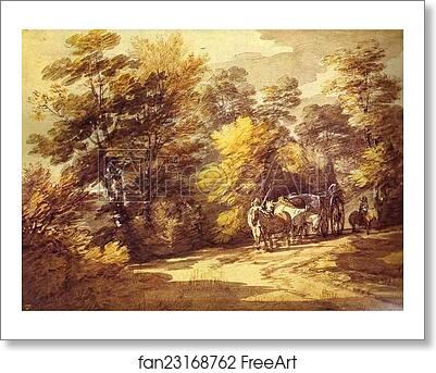 Free art print of Wooded Landscape with a Waggon in the Shade by Thomas Gainsborough