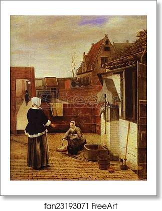 Free art print of A Woman and Her Maid in a Courtyard by Pieter De Hooch