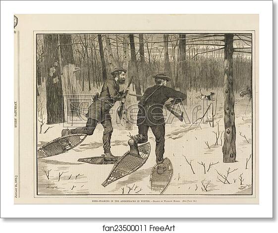 Free art print of Deer-Stalking in the Adirondacks in Winter, from Every Saturday, January 21, 1871, p. 57 by Winslow Homer Free art print of Deer-Stalking in the Adirondacks in Winter, from Every Saturday, January 21, 1871, p. 57 by Winslow Homer