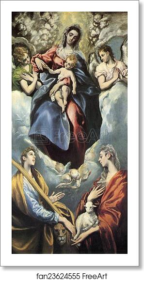 Free art print of Madonna and Child with St. Martina and St. Agnes by El Greco