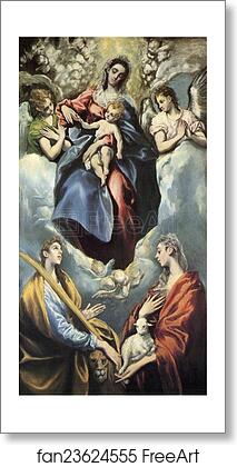 Free art print of Madonna and Child with St. Martina and St. Agnes by El Greco
