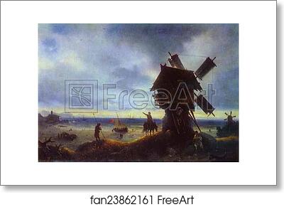 Free art print of Windmill on the Sea Coast by Ivan Aivazovsky