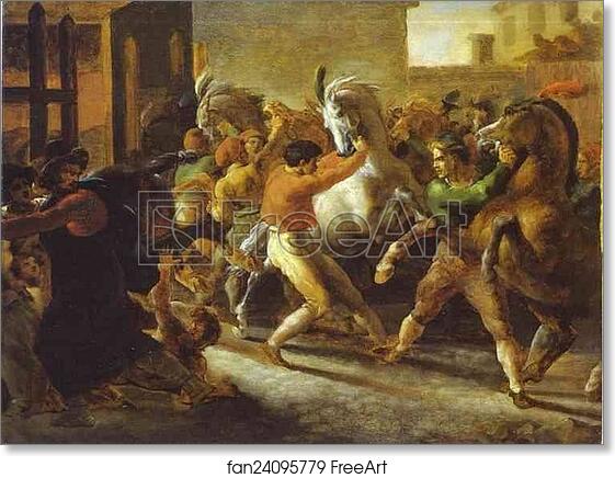 Free art print of Horse Races in Rome by Jean Louis André Théodore Géricault