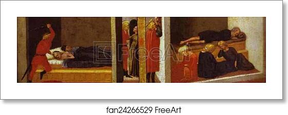 Free art print of St. Julian Slaying His Parents. St. Nicholas Saving Three Sisters From Prostitution. Predella from the Pisa Altar by Masaccio