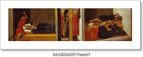 Free art print of St. Julian Slaying His Parents. St. Nicholas Saving Three Sisters From Prostitution. Predella from the Pisa Altar by Masaccio Free art print of St. Julian Slaying His Parents. St. Nicholas Saving Three Sisters From Prostitution. Predella from the Pisa Altar by Masaccio