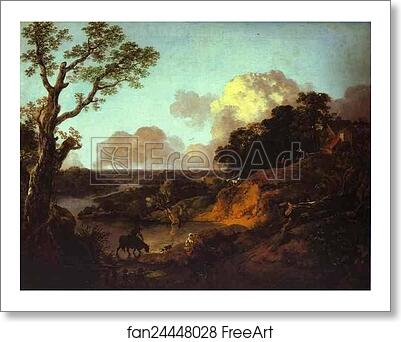 Free art print of River Landscape with Rustic Lovers by Thomas Gainsborough