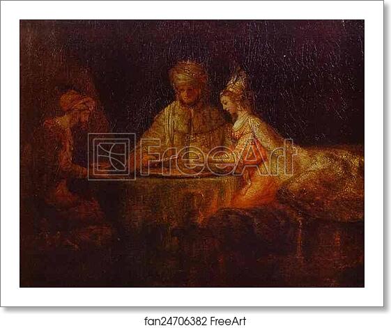 Free art print of Assuerus, Haman and Esther by Rembrandt Harmenszoon Van Rijn