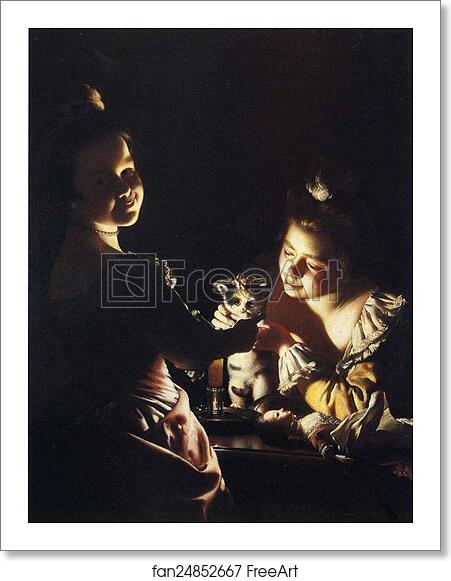 Free art print of Two Girls Dressing a Kitten by Candlelight by Joseph Wright Of Derby Free art print of Two Girls Dressing a Kitten by Candlelight by Joseph Wright Of Derby