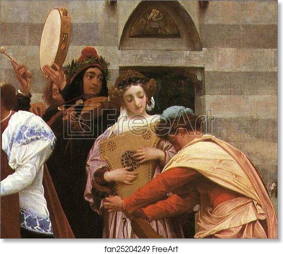 Free art print of Cimabue's Celebrated Madonna is Carried in Procession through the Streets of Florence; in front of the Madonna, and Crowned with Laurels, walks CImabue Himself, with his Pupil Giotto; behind It Arnolfo Di Lapo, Gaddo Gaddi, Andrea Tafi, Niccola Pisano, Bu by Frederick Leighton