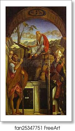 Free art print of St. Christopher, St. Jerome, and St. Louis by Giovanni Bellini