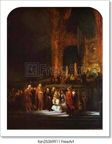 Free art print of Christ and the Woman Taken in Adultery by Rembrandt Harmenszoon Van Rijn