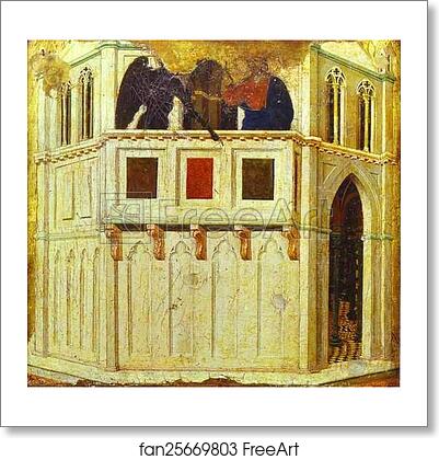 Free art print of Maestà (back, predella) Temptation on a Pinnacle of the Temple by Duccio Di Buoninsegna