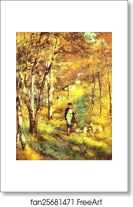 Free art print of Young Man Walking with Dogs in Fontainebleau Forest by Pierre-Auguste Renoir