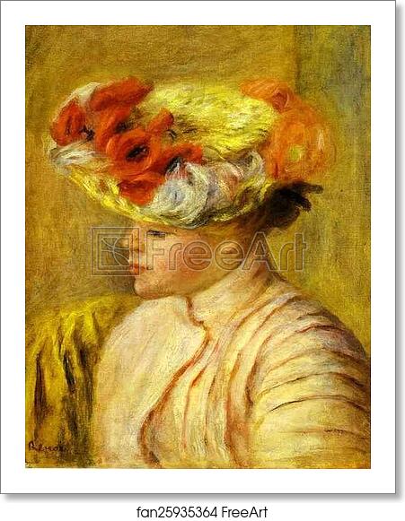 Free art print of Young Woman Wearing a Hat with Flowers. (Jeune femme au chapeau de fleurs) by Pierre-Auguste Renoir Free art print of Young Woman Wearing a Hat with Flowers. (Jeune femme au chapeau de fleurs) by Pierre-Auguste Renoir