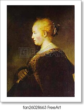Free art print of Portrait of a Young Woman with the Fan by Rembrandt Harmenszoon Van Rijn