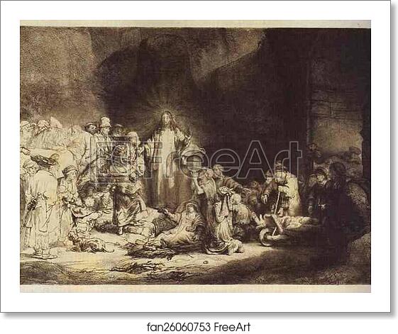 Free art print of The Little Children Being Brought to Jesus ("The 100 Guilder Print") by Rembrandt Harmenszoon Van Rijn