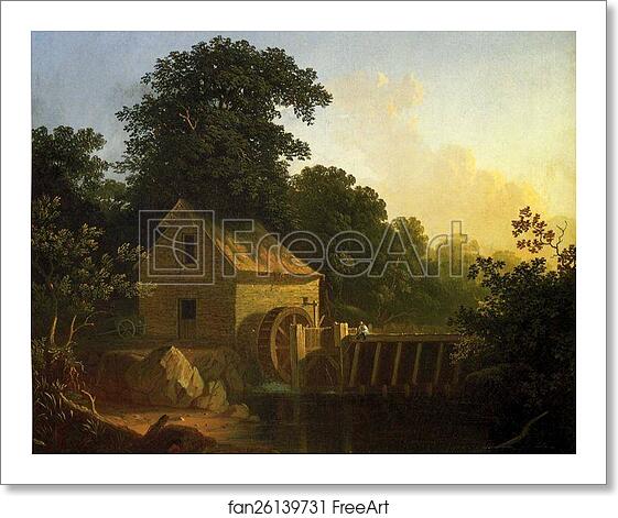 Free art print of Landscape with Waterwheel and Boy Fishing by George Caleb Bingham Free art print of Landscape with Waterwheel and Boy Fishing by George Caleb Bingham