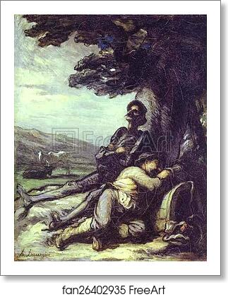 Free art print of Don Quixote and Sancho Pansa Having a Rest under a Tree by Honoré Daumier