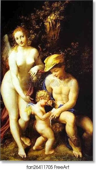 Free art print of Mercury with Venus and Cupid (The School of Love) by Correggio