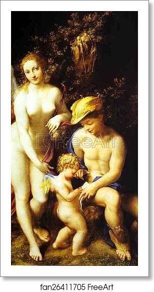 Free art print of Mercury with Venus and Cupid (The School of Love) by Correggio
