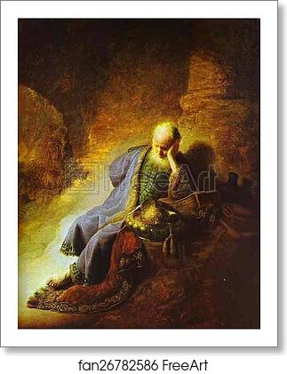 Free art print of The Prophet Jeremiah Mourning over the Destruction of Jerusalem by Rembrandt Harmenszoon Van Rijn